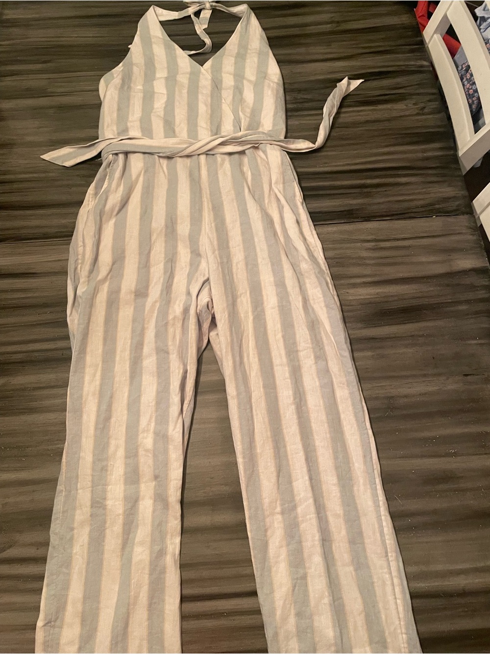 Abercrombie & Fitch Blue and White Striped Halter Jumpsuit